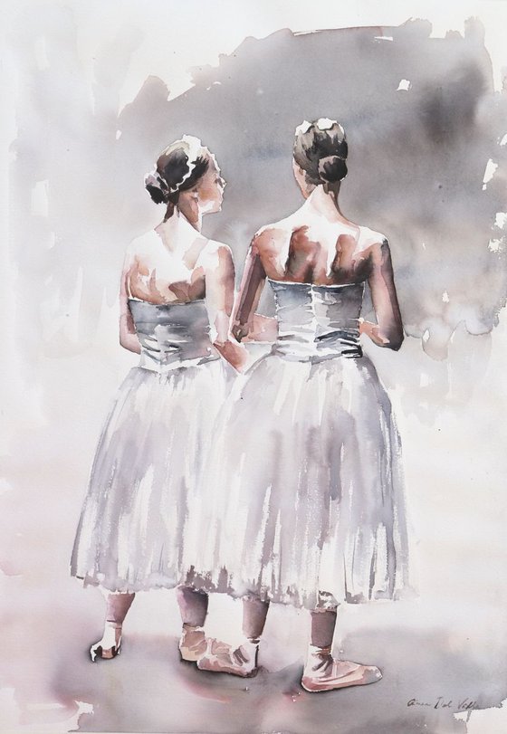 Ballerina's in watercolour "Before the show"