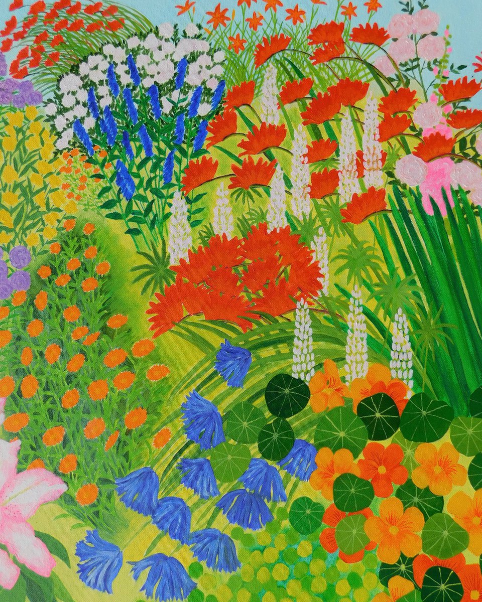 Oil Painting , My Bright Cheerful Summer Garden By Ruth Cowell, 20 X 24, Artwork For Sale On Artfinder