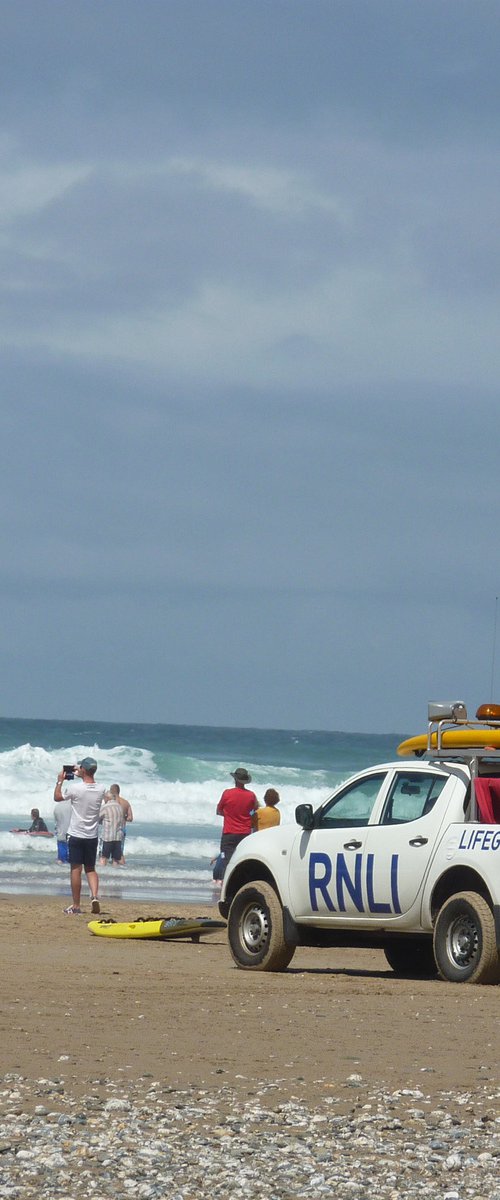 Lifeguard duty on the beach at Porthtowan, Cornwall by Tim Saunders