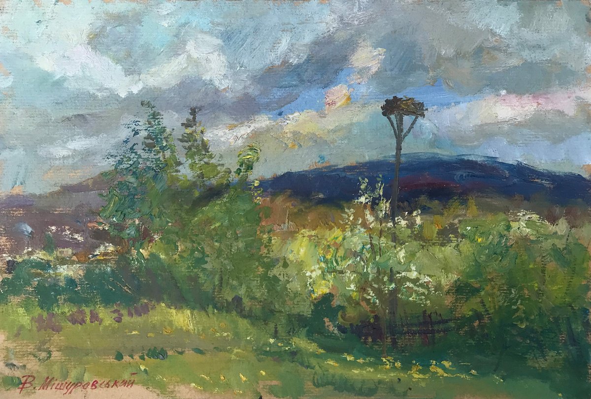 Impressionistic Landscape Oil Painting By Viktor Mishurovskiy, 17 X 11", Spring In Gorodishe, Original Artwork