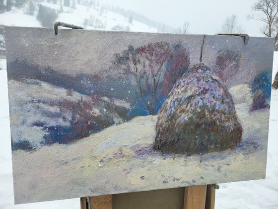 Snow is falling quietly.