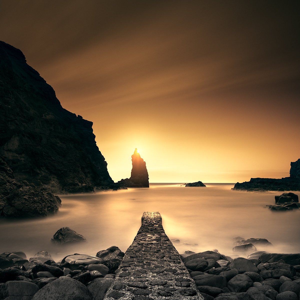 Photorealistic Landscape Photograph By Nick Psomiadis, 35 X 35", Portcoon Jetty, Original Artwork