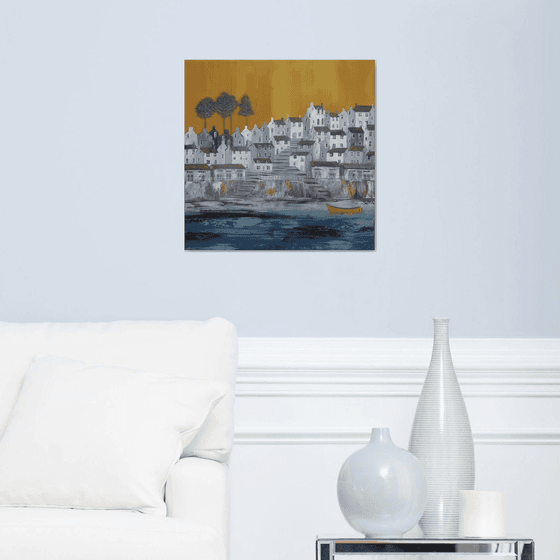 Harbour, yellow sky