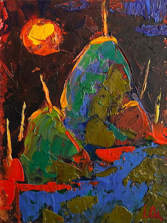 Yellow moon in the field
