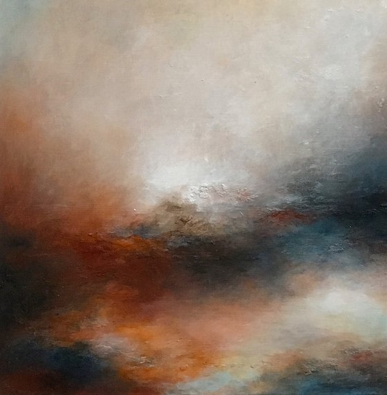 Warm hills 50X50 sm - Sky landscape orange red splash fantasy original acrylic painting landscape gift modern. Original acrylic painting. urban art office art decor home decor gift idea 2020