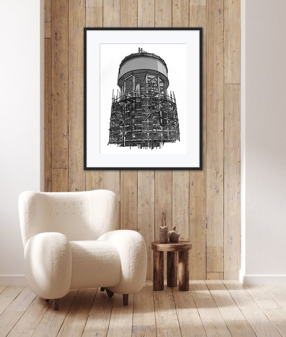 Water Tower linocut print