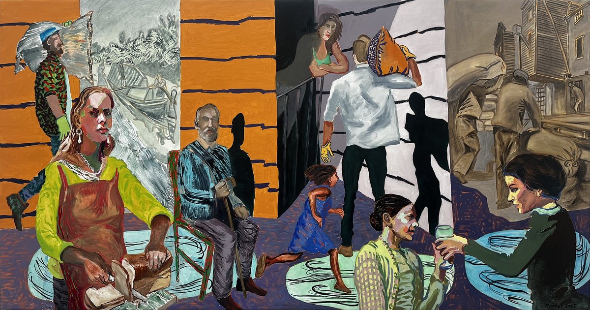 Portrait Oil Painting By Frank Creber, 79 X 41, Wrights At Ponders End, Original Artwork