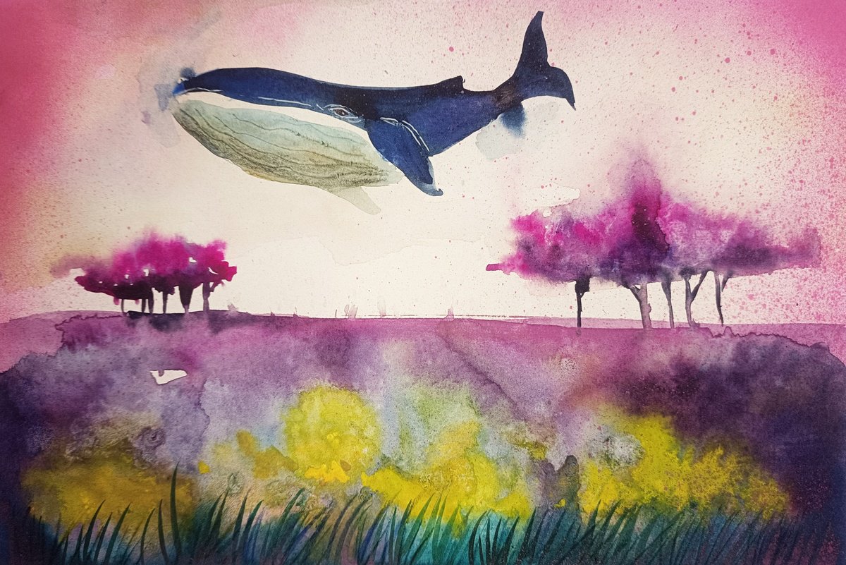 Illustrative Animal Watercolour By Evgenia Smirnova, 12 X 8, Over The Pink Woods (Small), Original Artwork