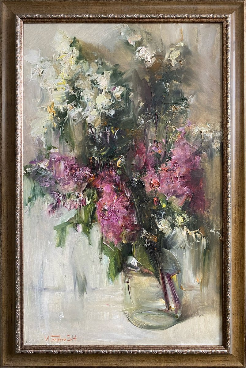 Impressionistic Botanical Oil Painting By Maxim Gladko, 22 X 33", Lilac #1, Original Artwork