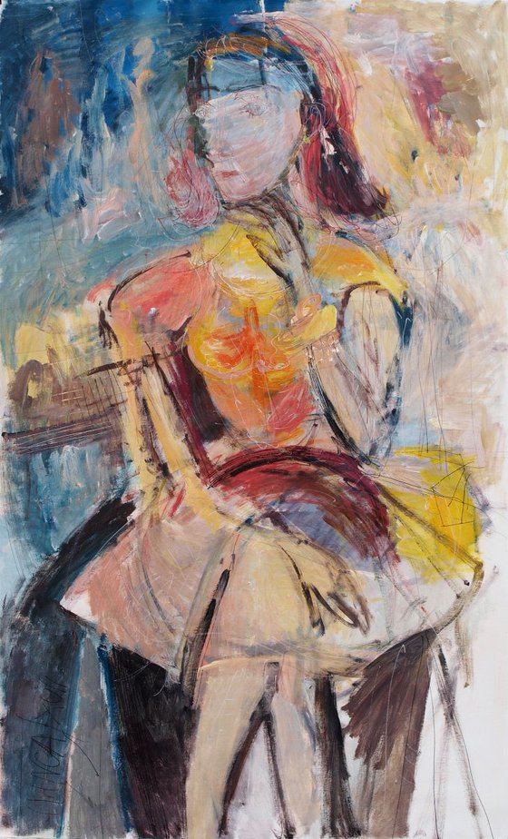 Woman sitting (a Post Picasso comment) 37 x 61 in