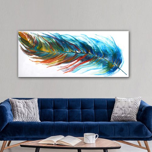 Magic Feather 2- Extra Large Abstract Painting 72" x 30" by Nataliya Stupak