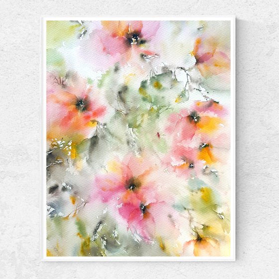 Abstract watercolor floral painting "Flower fantasies"