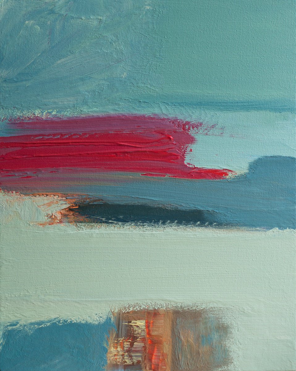 Abstract Landscape Acrylic Painting By Thomas Hjelm, 17 X 21", Remains Of The Day, Original Artwork