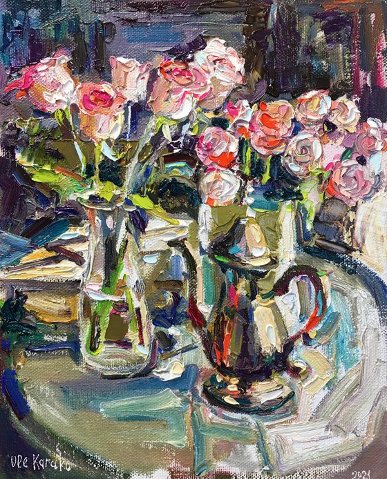 Roses and Bronze Teapot