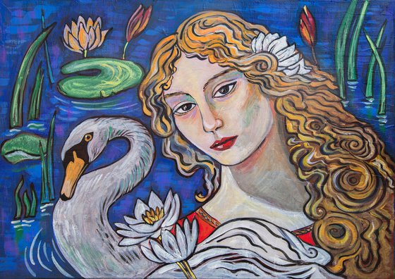 Woman and Swan. Nature 2