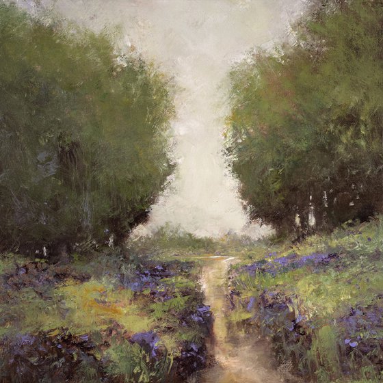 Lavender And Trees 201107, flower field impressionist landscape oil painting