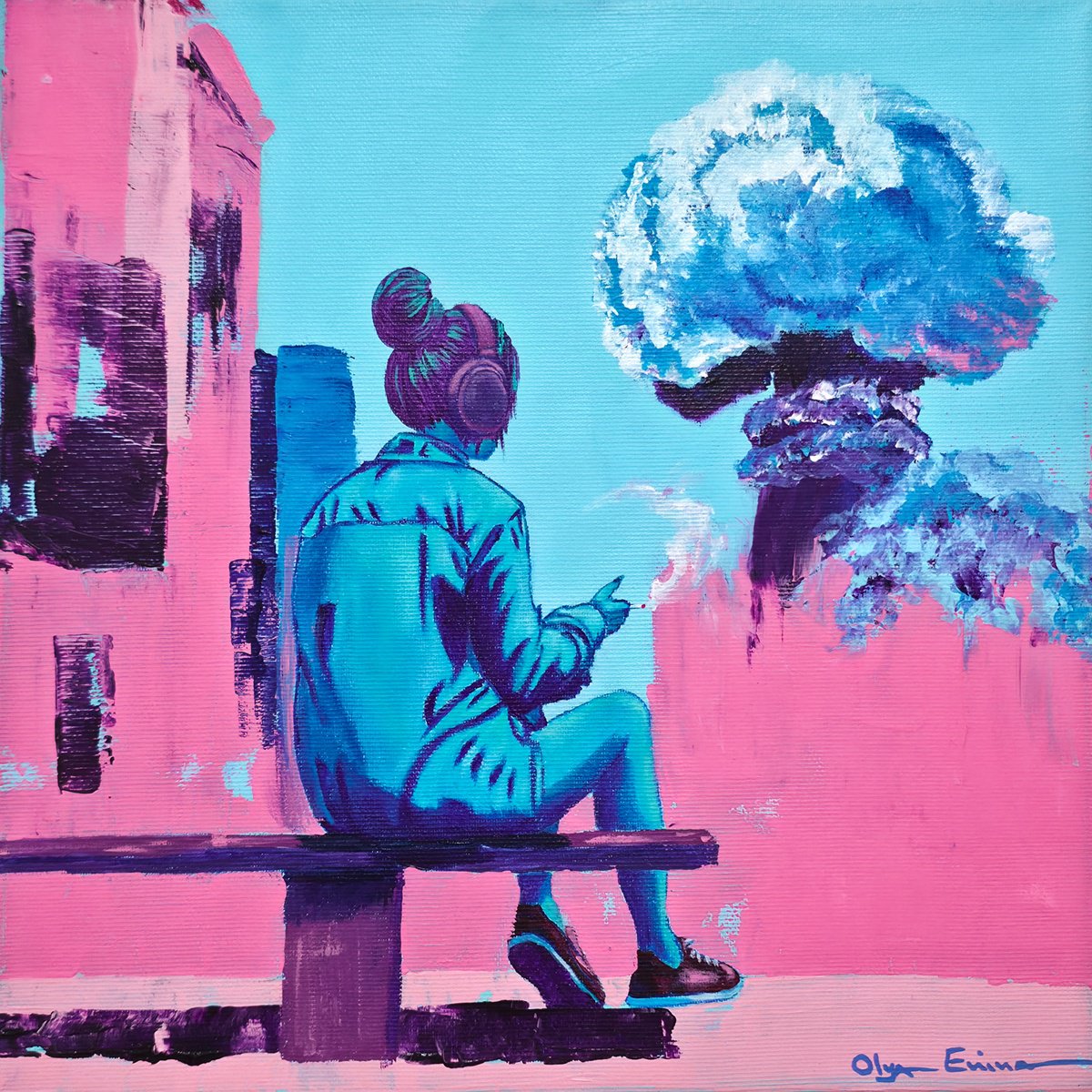 Urban And Pop Acrylic Painting , Too Tired To Panic By Olya Enina, 12 X 12, Artwork For Sale On Artfinder