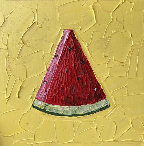 Watermelon on yellow by Guzaliya Xavier