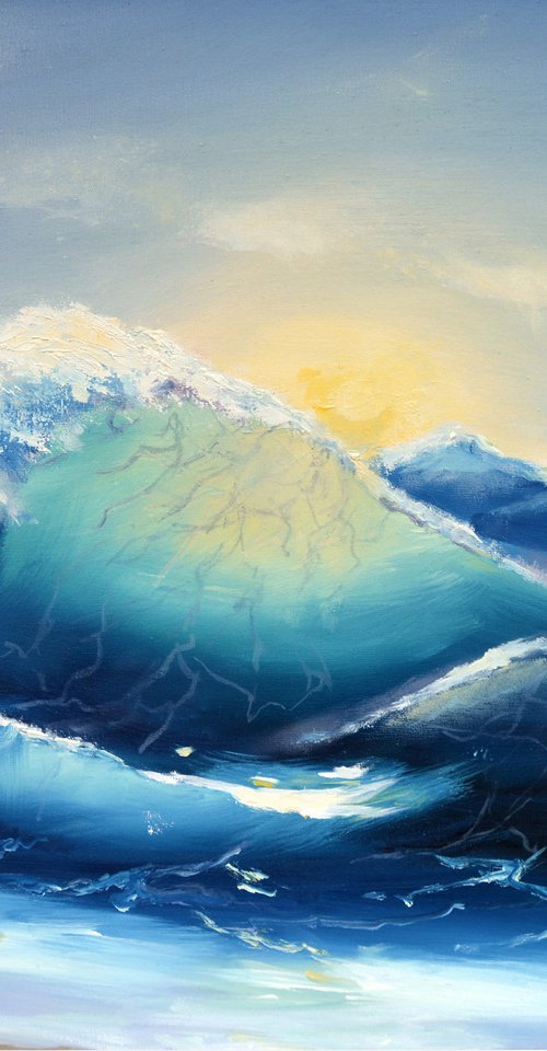Sunrise at the seaside. Big waves. Original oil painting Painting by Anna Brazhnikova by Anna Brazhnikova
