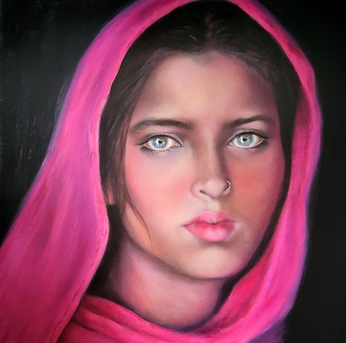 Afghan Girl with Magenta Scarf by Nersel Muehlen