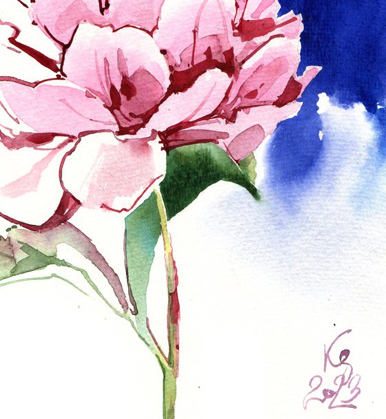 "Peony flower" original botanical watercolor square format
