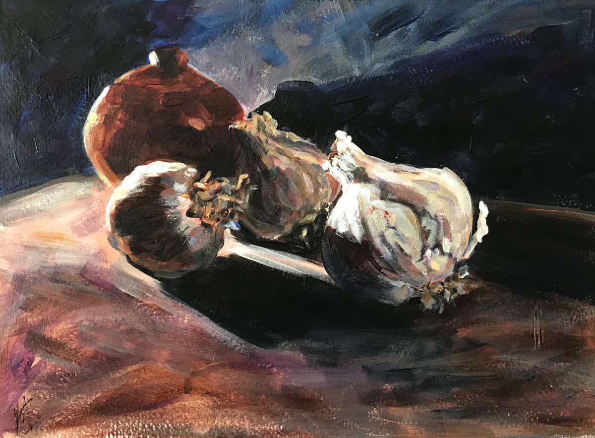 Garlic and shadows by Monica Callaghan