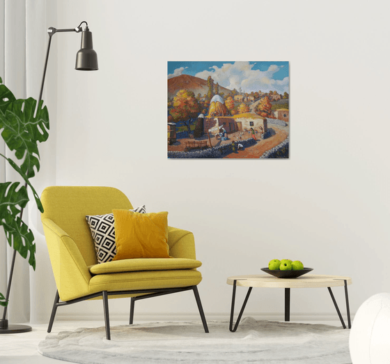 Rural courtyard (80x100cm, oil painting, ready to hang)