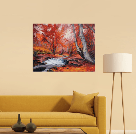 " river in autumn forest "