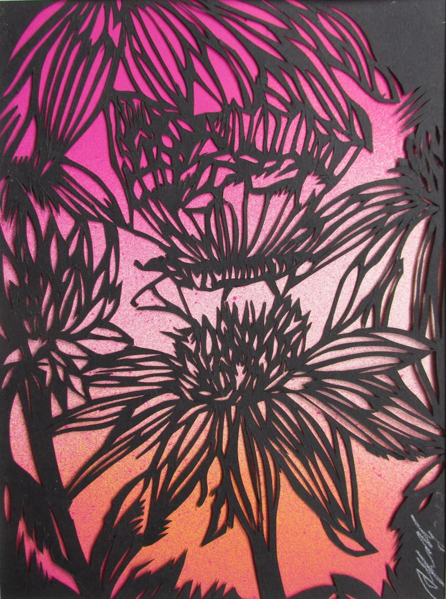 Butterfly with coneflowers paper cut by Alfred Ng
