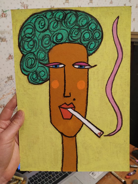 Smoking orange lady