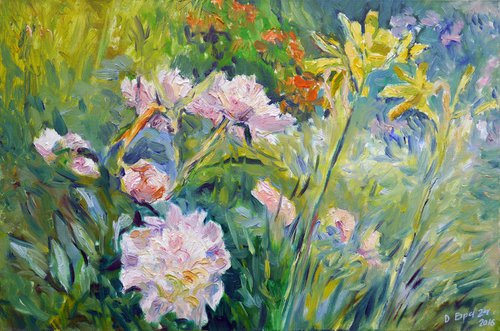 Peonies and Lilies in the Garden by Dima Braga