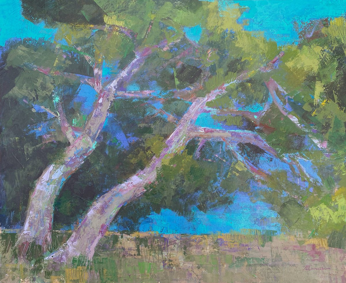 Abstract Landscape Acrylic Painting By Marcello Carrozzini, 33 X 28", Les Cigales, Original Artwork