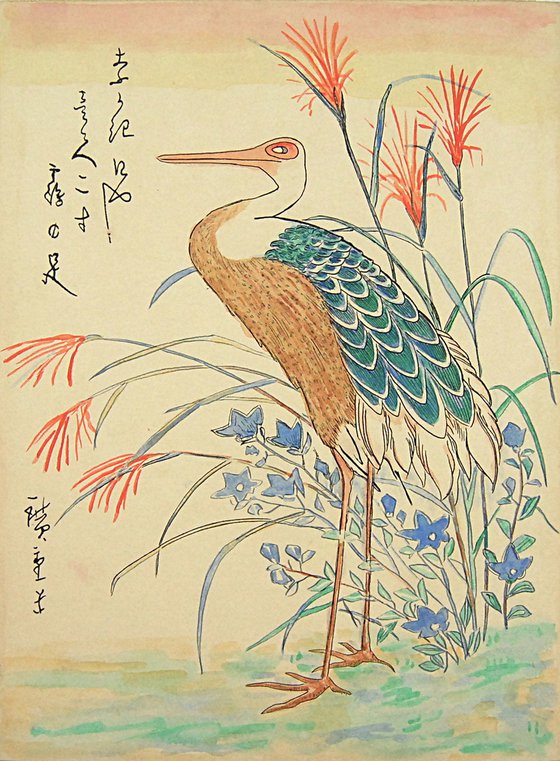 "Crane and Autumn Flowers"