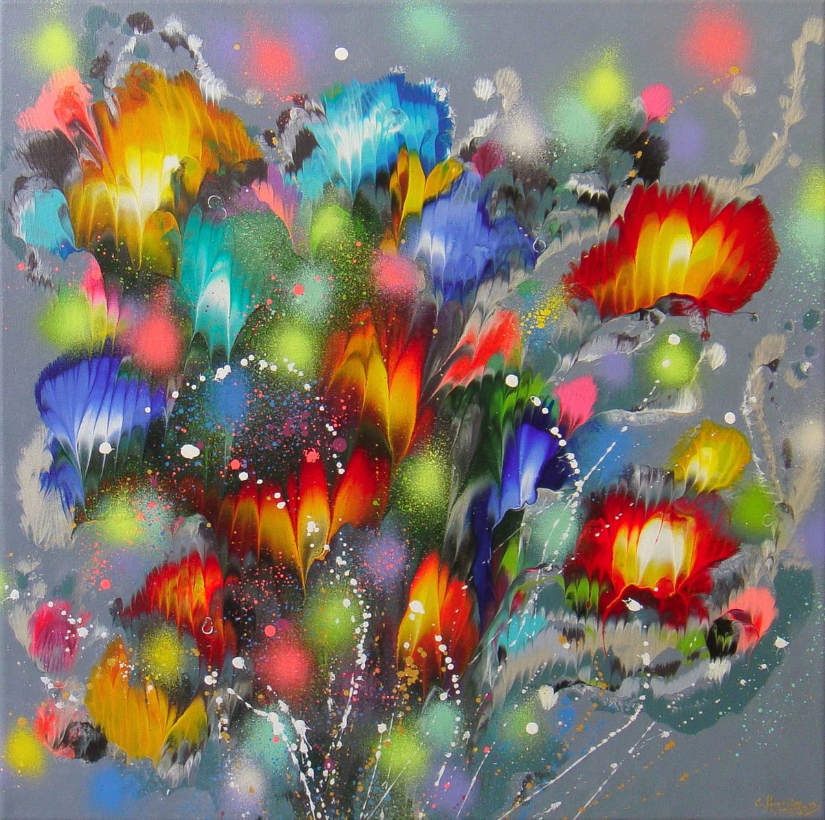 28 Floral Painting on canvas - �Flowers in Silver - � by Irini Karpikioti