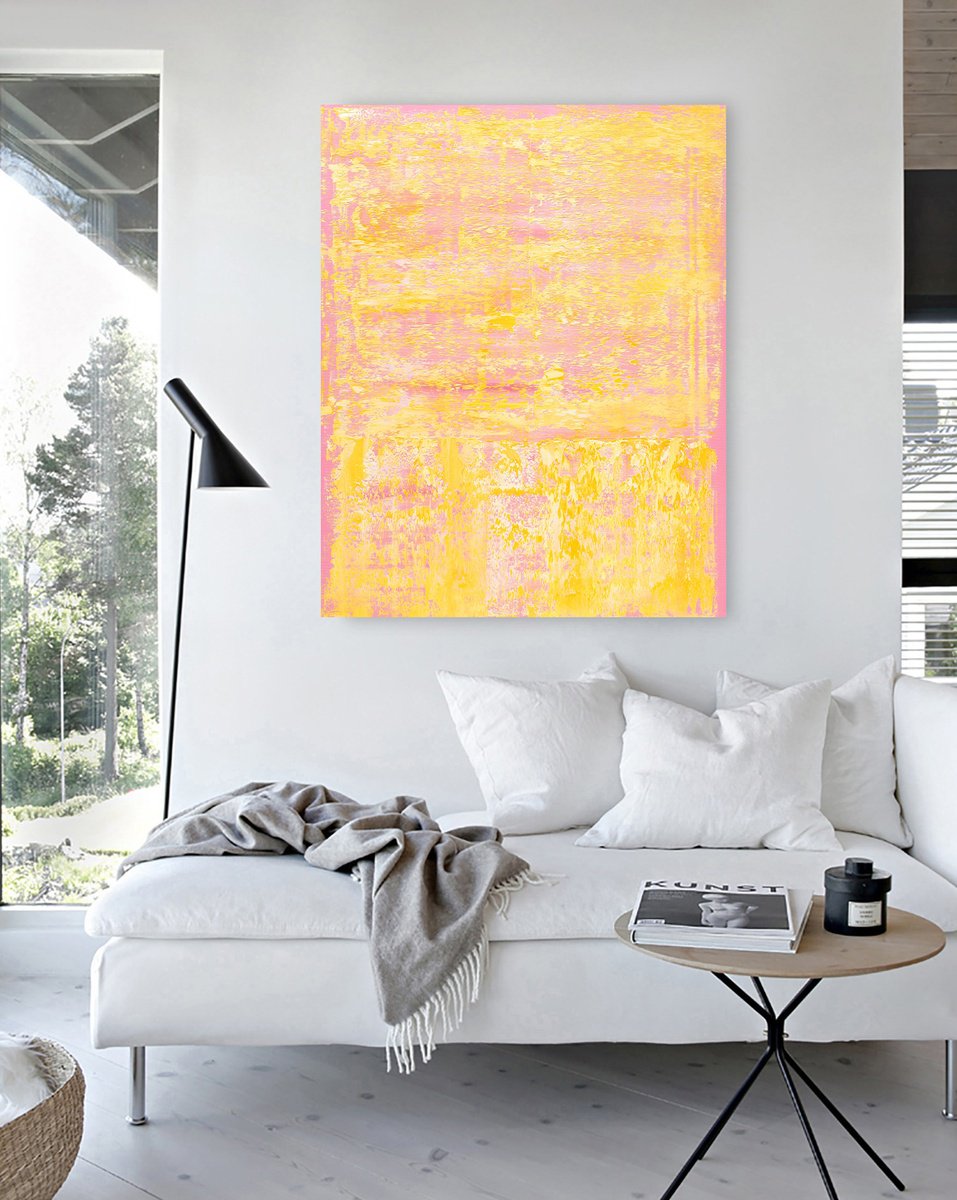 Abstract Oil Painting By Nataliia Sydorova, 37 X 47", Canary Pink, Original Artwork