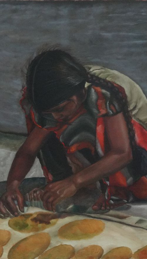 Indian Girl Preparing Pappad by Ramya Sadasivam