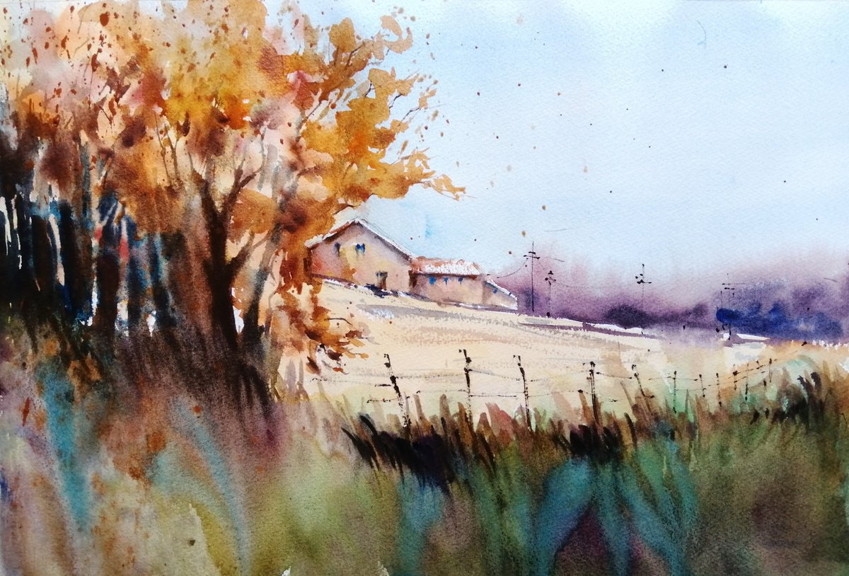 Impressionistic Watercolour , Countryside Landscape 22 By Giorgio Gosti, 21 X 14, Artwork For Sale On Artfinder