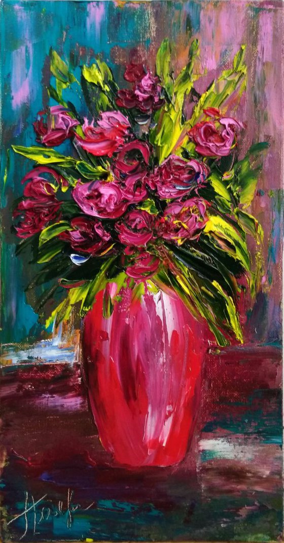 Roses in the red vase Still Life