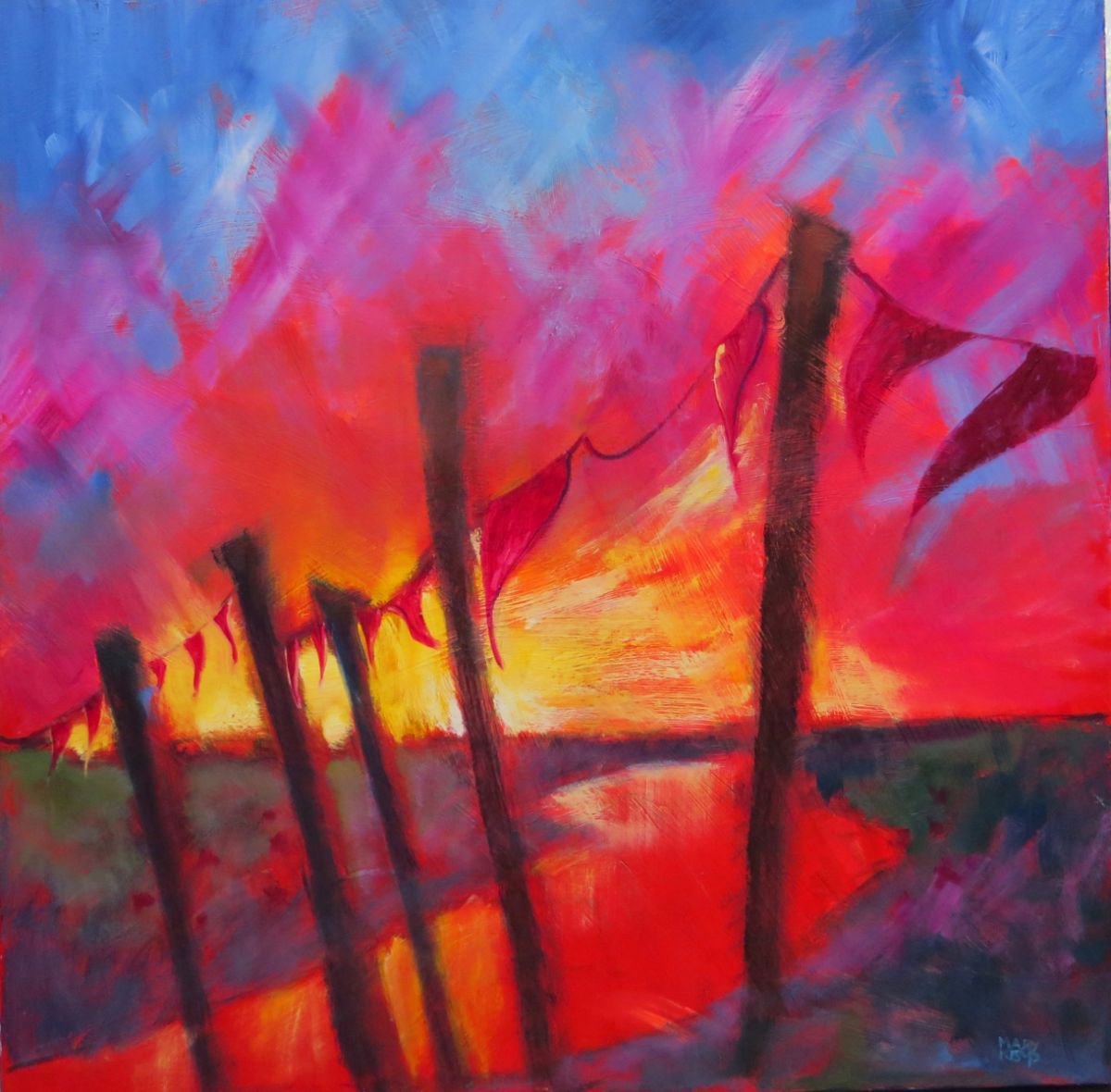Flags at Sunset by Mary Kemp