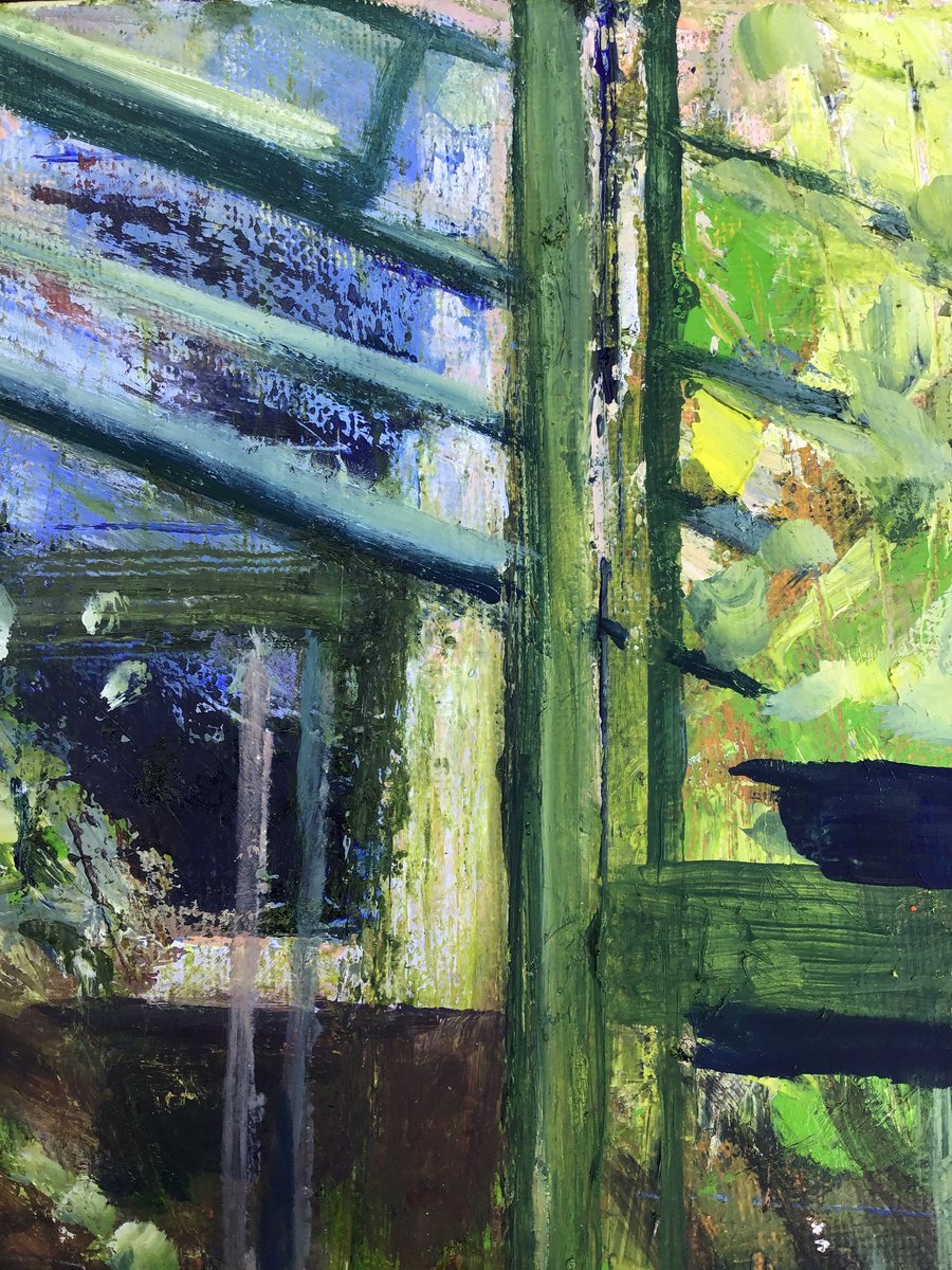 Organic Cityscapes Oil Painting By Sandra Haney, 9 X 12", Greenhouse 1, Original Artwork