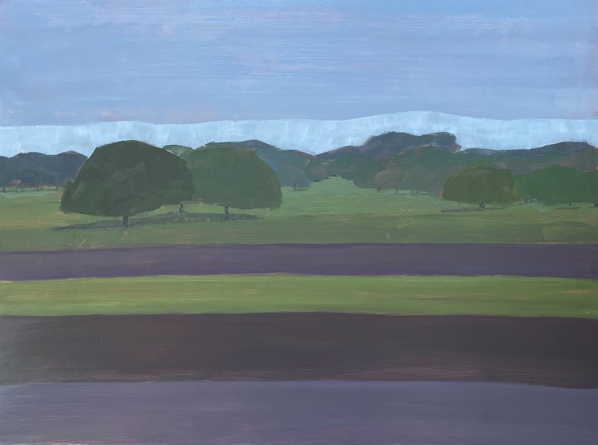 Impressionistic Landscape Oil Painting By Lizzie Butler, 16 X 12", Pastures Green, Original Artwork