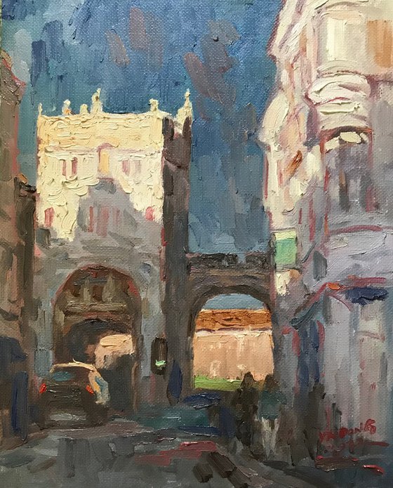 Original Oil Painting Wall Art Signed unframed Hand Made Jixiang Dong Canvas 25cm × 20cm Cityscape City Centre York Small Impressionism Impasto