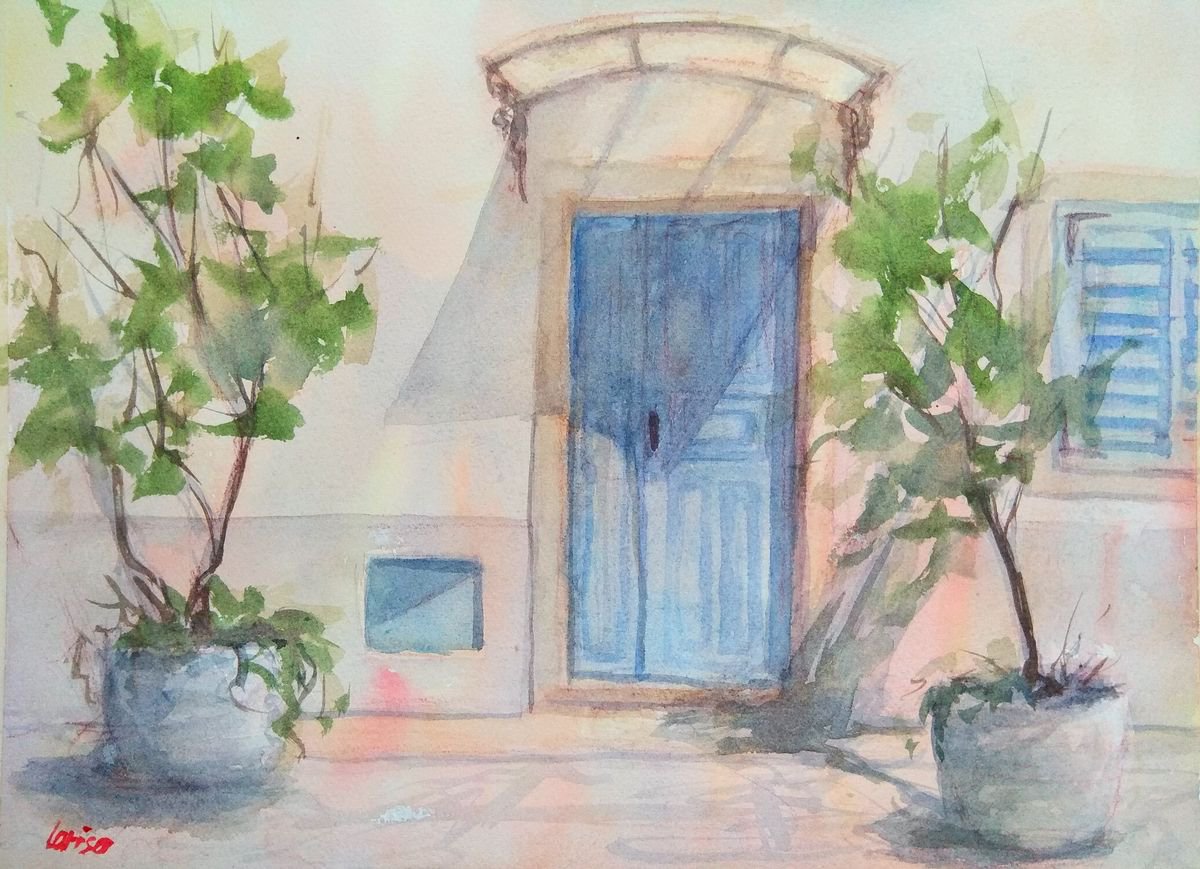 Colorful doorway | Original watercolor painting by Larisa Carli