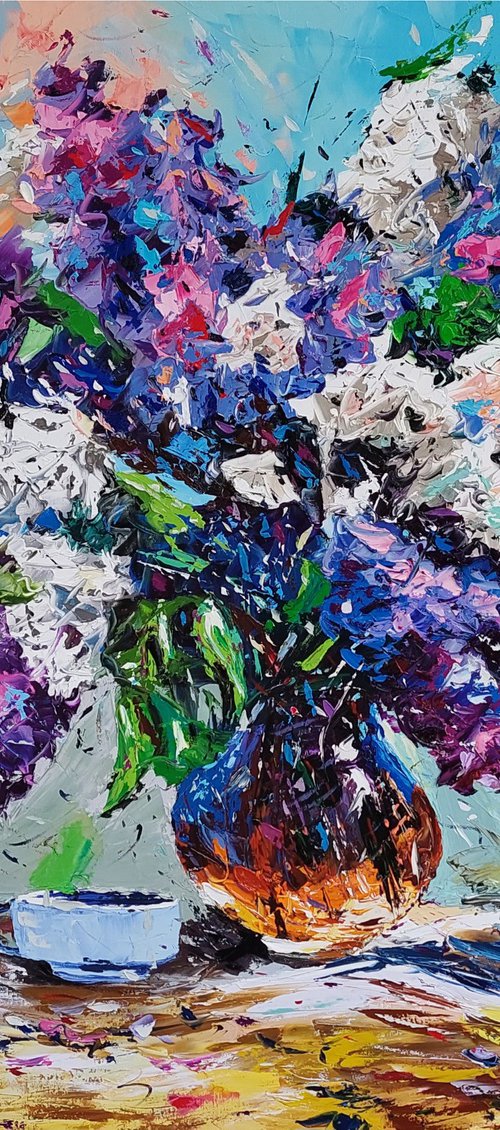 Lilacs(100x110cm, oil painting, palette knife) by Andranik Harutyunyan