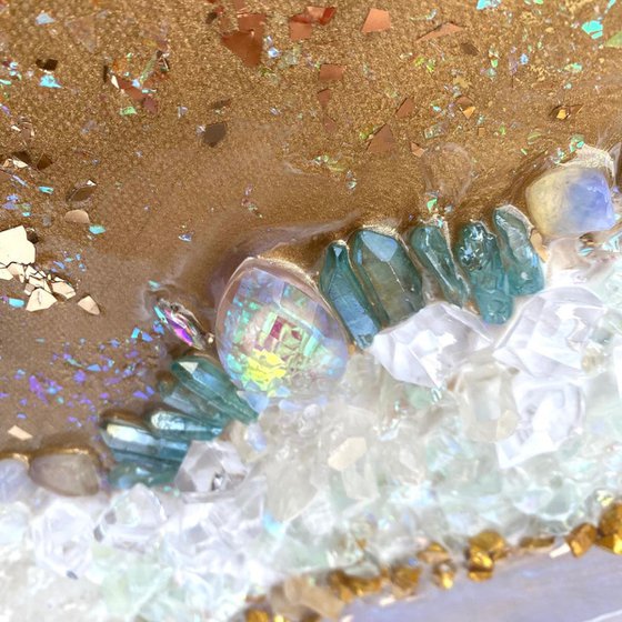 Serenity Gold Heart Crystal Artwork