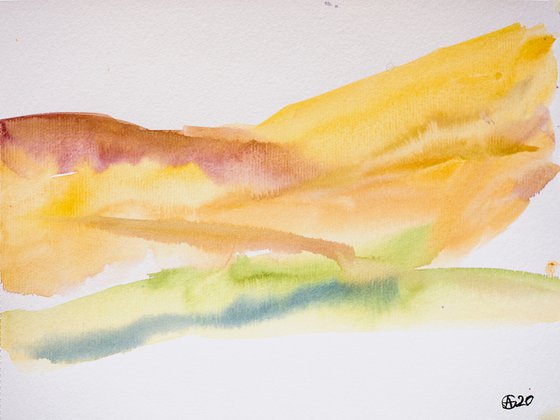 Abstraction landscape. Spanish series. #2 warm. Small interior gallery wall white watercolor acuarelle