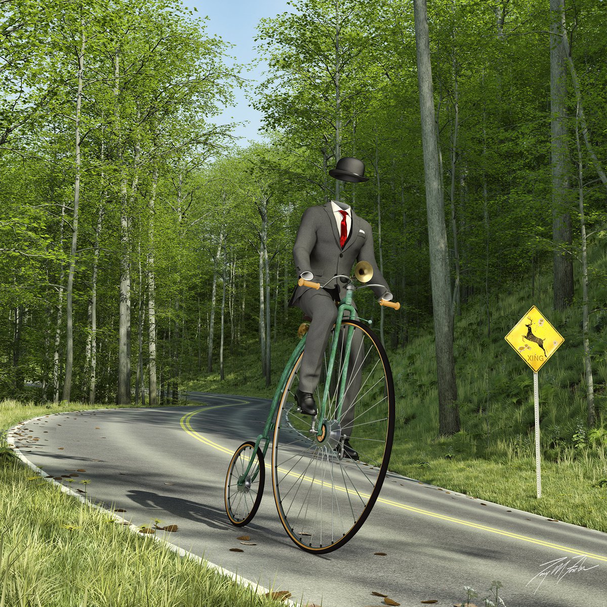 Surrealistic Portrait Giclee Print By Tony Fowler, 29 X 29", Ghost Rider, Original Artwork