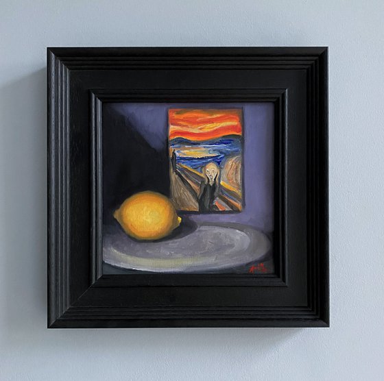 Munch & a Lemon Life original oil realism painting.