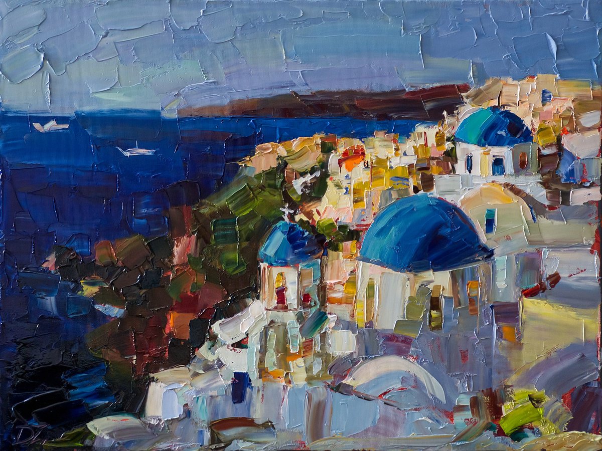 Impressionistic Landscape Oil Painting By Daria Zavadenko, 16 X 12, Sunny Santorini, Original Artwork