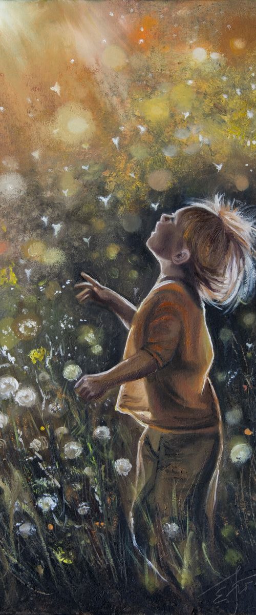 "Dandelion",original oil painting 50x70cm, ready to hang by Elena Kraft